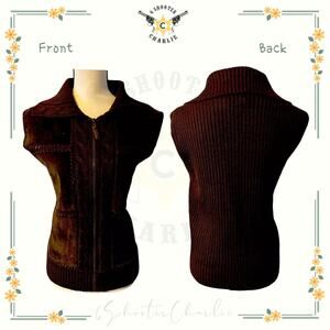VTG DESIGNERS STUDIO ORIGINALS Leather & Cable Knit Vest Womens Brown Size Large